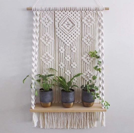 Decoración del hogar del tenedor de la planta del colgante de pared de la tapicería del algodón tejido a mano
