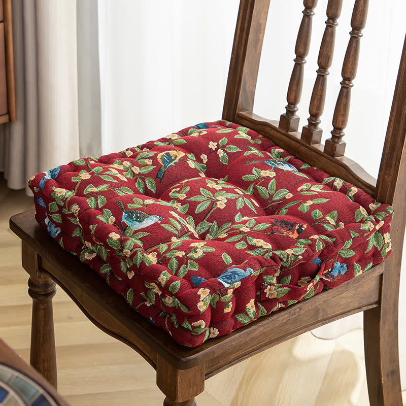 Bird Leaf Jacquard Chair Pad Floor Cushion