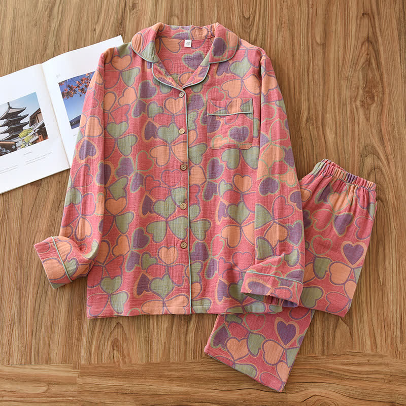 Pure Cotton Jacquard Heart Print Pajama Set