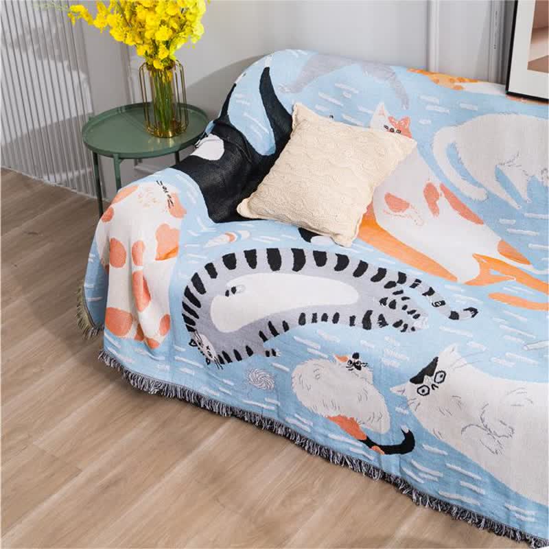 Cotton Cute Cat Tassel Sofa Protector