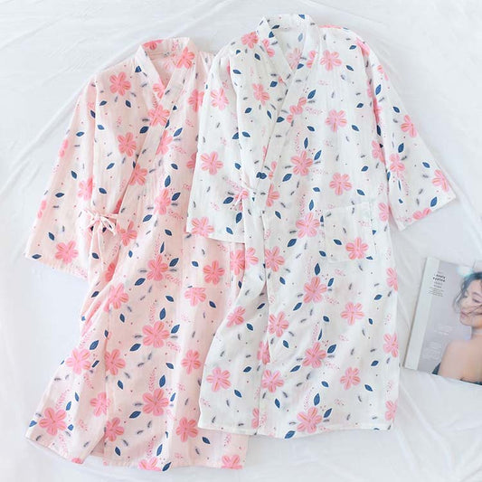 Floral Double Layer Cotton Gauze Nightdress