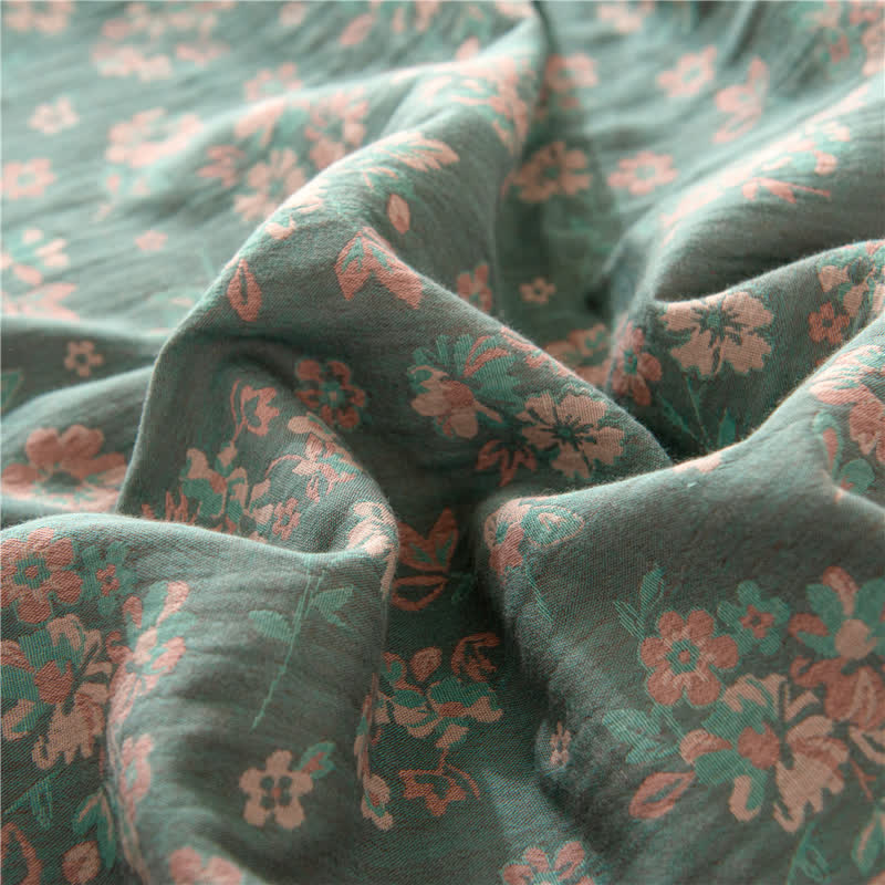 Floral Double Layer Cotton Gauze Fitted Sheet