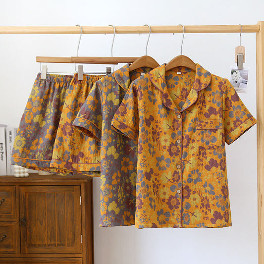 Short-sleeve Shorts Floral Cotton Pajama Set