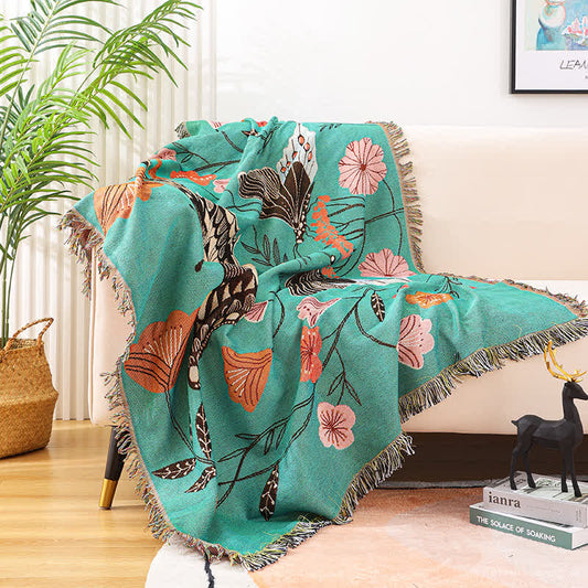 Butterfly & Flower Tassel Decorative Blanket