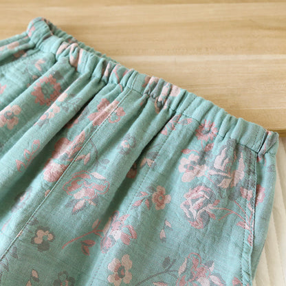 Jacquard Floral Cotton Gauze Summer Pajama Shorts