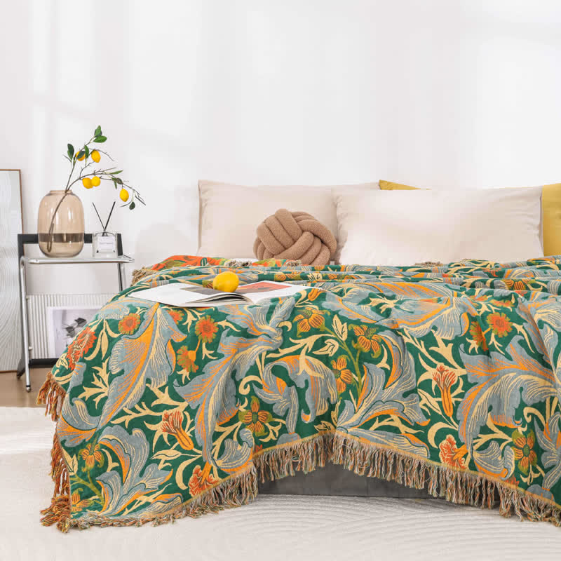Elegant Floral Cotton Gauze Sofa Blanket