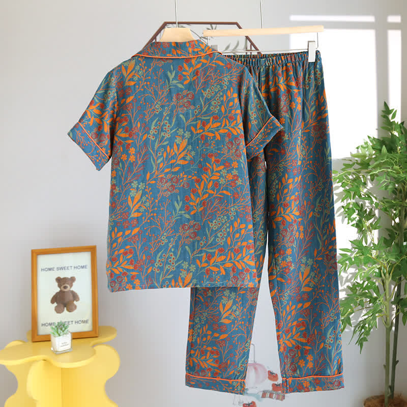 Retro Leaf Short Sleeve Pajama Set