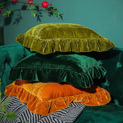 Suede Solid Color Pillowcase with Ruffled