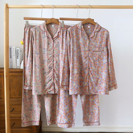 Vintage Cotton Silk Lapel Loungewear Set