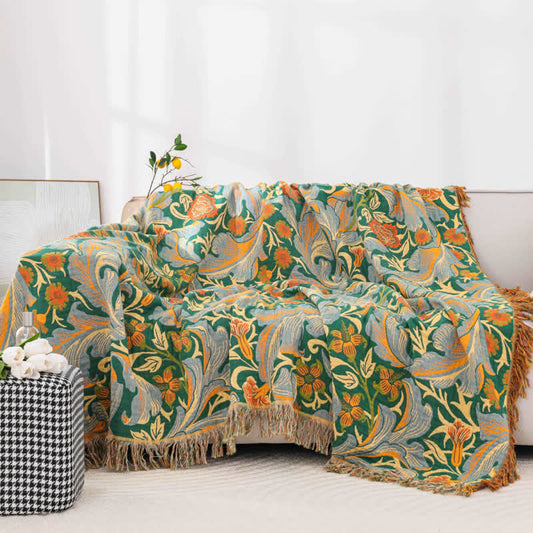 Elegant Floral Cotton Gauze Sofa Blanket