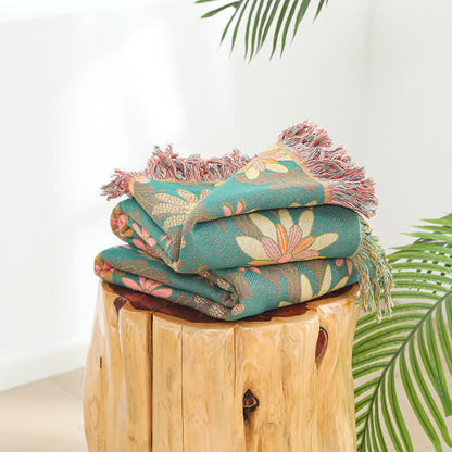 Cotton Gauze Floral Style Tassel Blanket