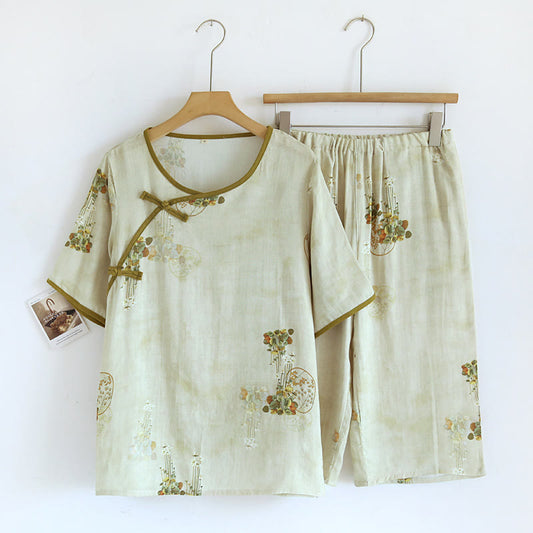 Floral Woven Short Sleeve Loungewear Set