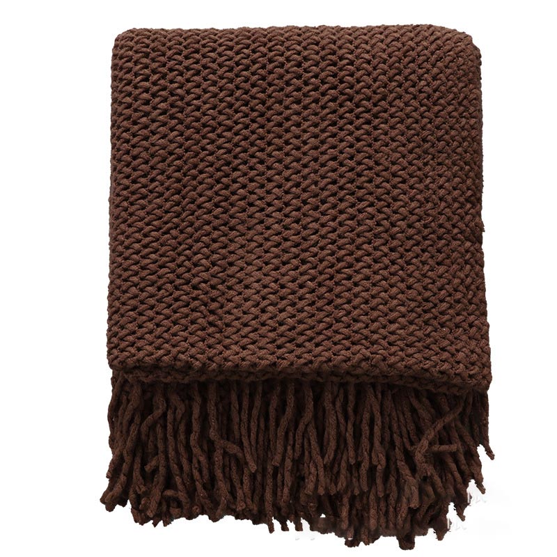 Ownkoti Simple Solid Color Knit Tassel Blanket