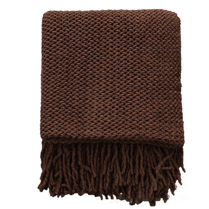 Ownkoti Simple Solid Color Knit Tassel Blanket