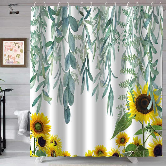 Rustic Sunflower & Leaf Waterproof Shower Curtain