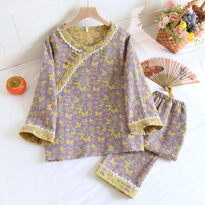 Cotton Gauze Jacquard Butterfly Pajama Set