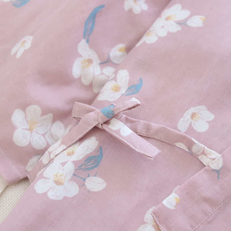 Cotton Gauze V-neck Floral Pajama Set