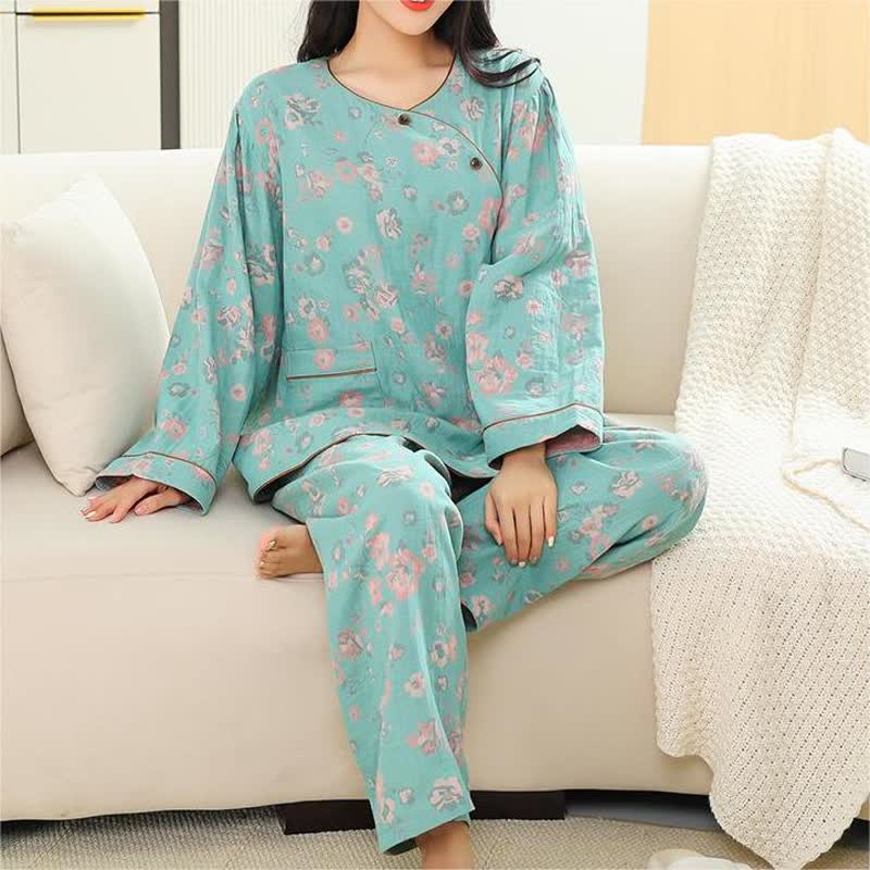 Round-neck Floral Pure Cotton Pajama Set
