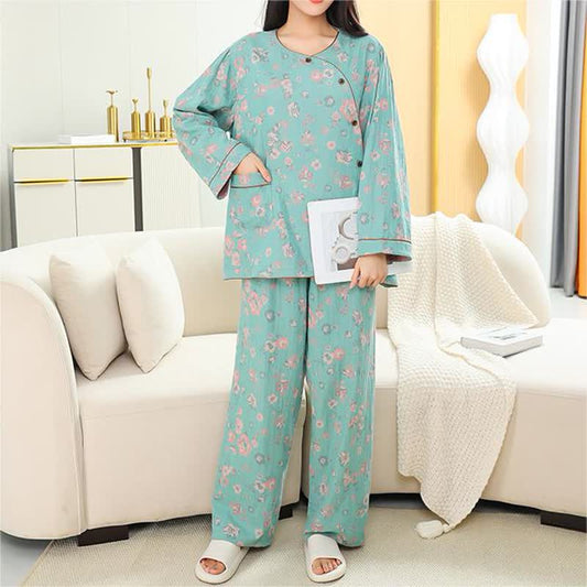 Round-neck Floral Pure Cotton Pajama Set