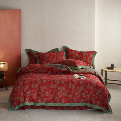 Jacquard Rustic Floral Cotton Gauze Bedding Set(4PCS)