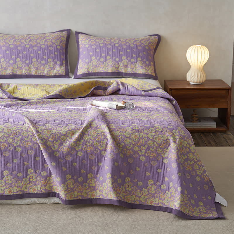 Rustic Purple Floral Cotton Gauze Quilt