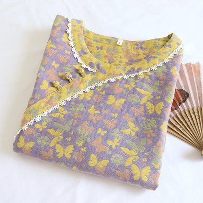 Cotton Gauze Jacquard Butterfly Pajama Set