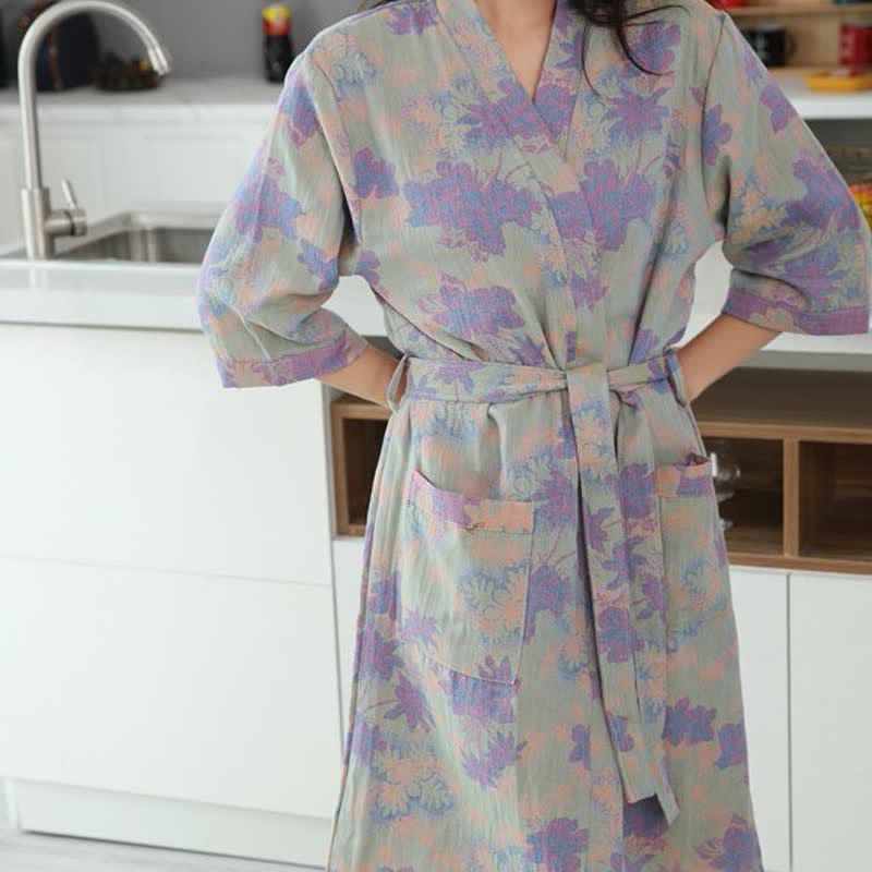 Cotton Gauze Floral Kimono Spa & Bath Robes