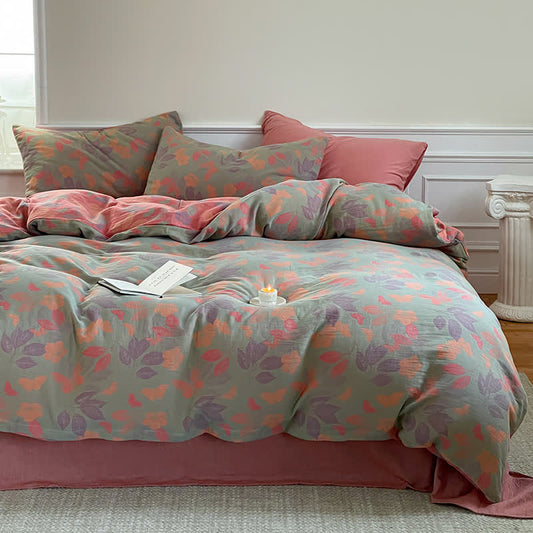 Cotton Gauze Rustic Floral Bedding Set (4PCS)