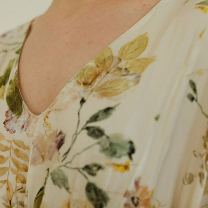 Ownkoti Rose Print Long Sleeve V-Neck Nightdress