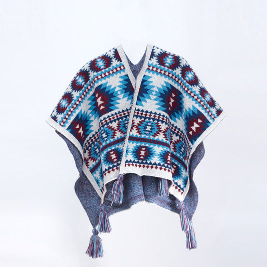 Boho Geometric Knitted Functional Shawl Wrap
