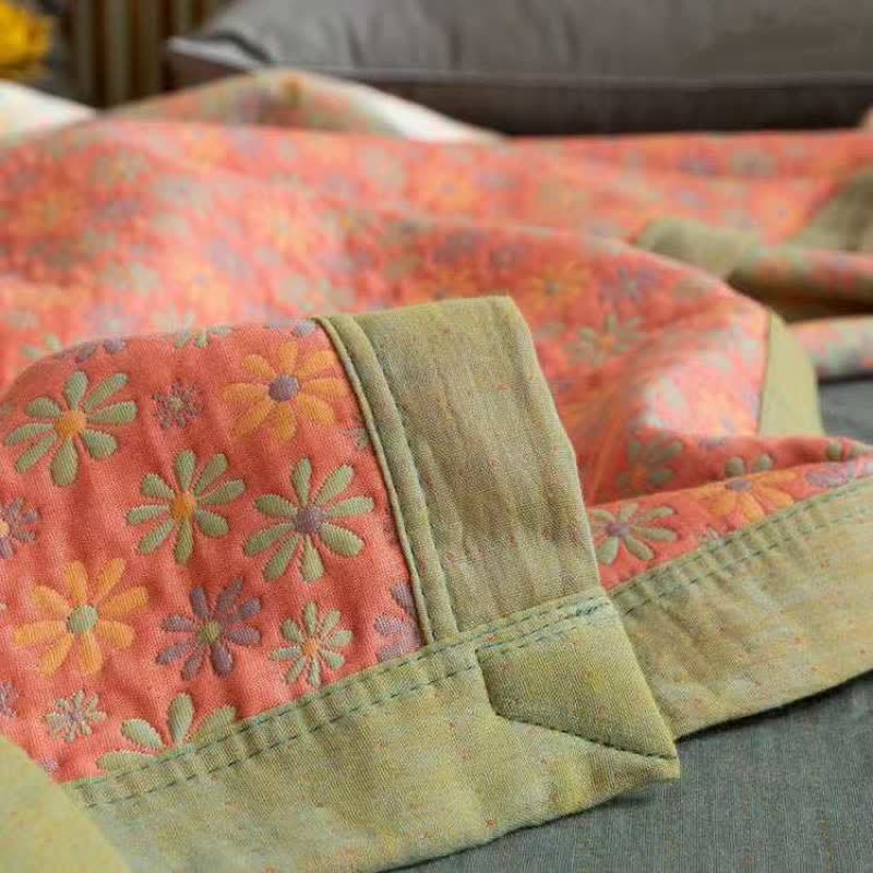Colorful Daisy Print Cotton Reversible Quilt