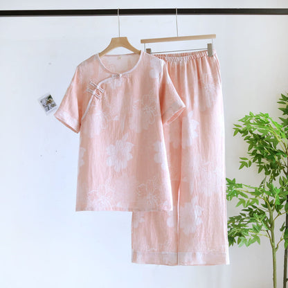 Short Sleeve Cotton Gauze Floral Loungewear Set