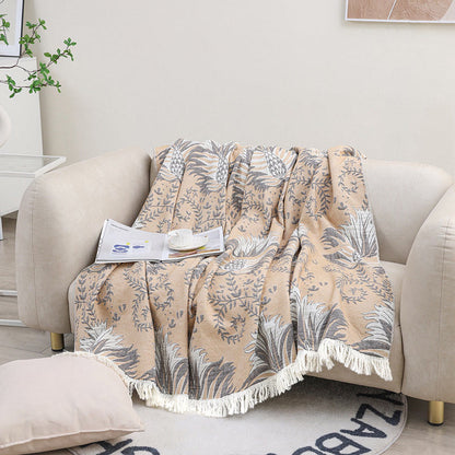 Pure Cotton Floral Tassel Sofa Blanket