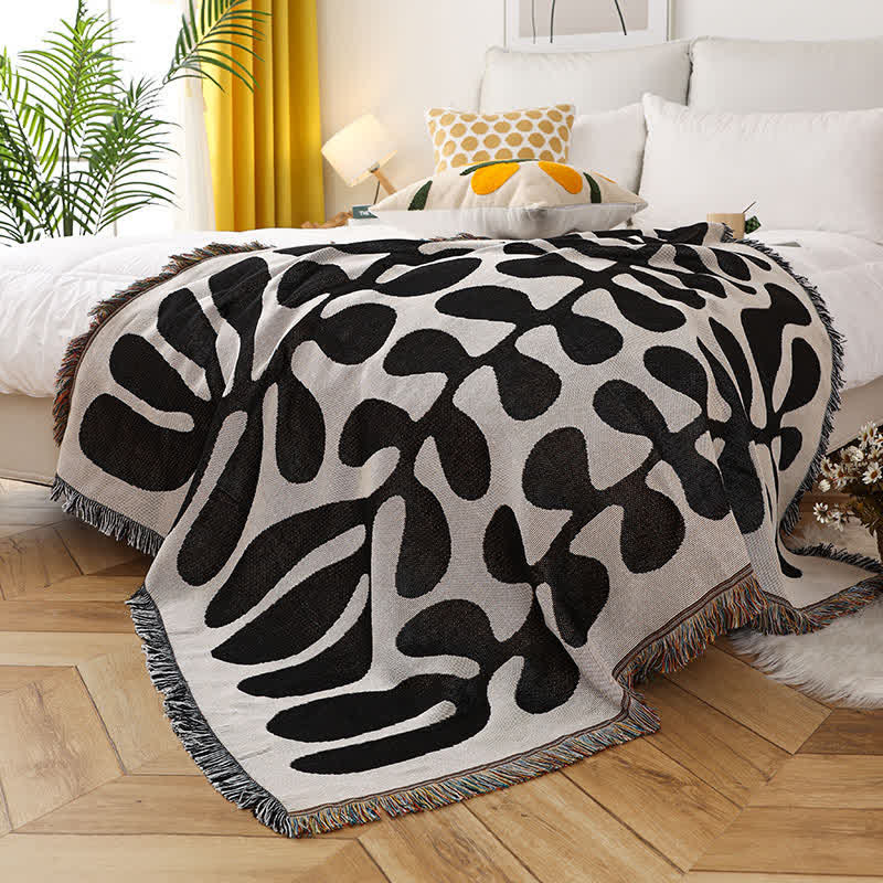 Retro Leaf Tassel Lightweight Soft Blanket