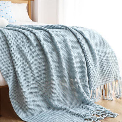 Ownkoti Simple Solid Color Knit Tassel Blanket