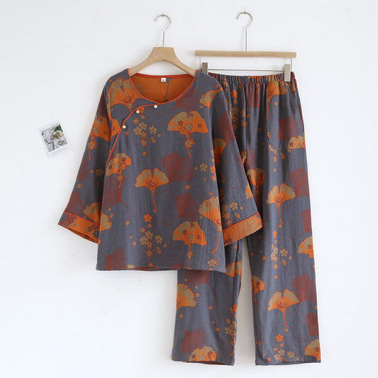 Jacquard Pure Cotton Ginkgo Leaf Pajama Set