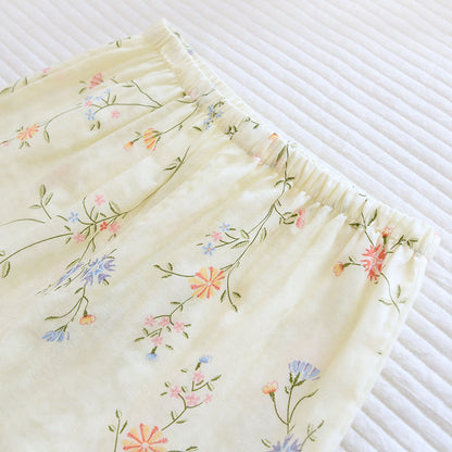 Flower Cotton Gauze Kimono Pajama Set