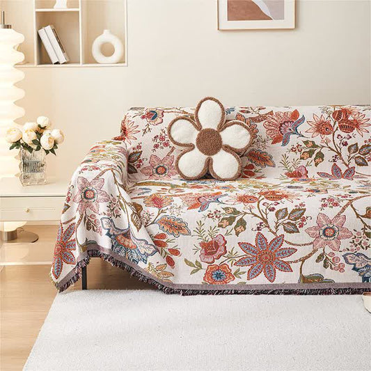 Rustic Floral Tassel Soft Sofa Cover