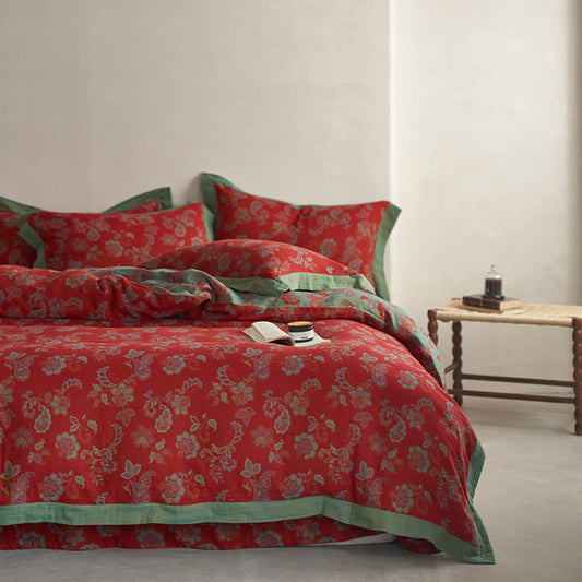 Jacquard Rustic Floral Cotton Gauze Bedding Set(4PCS)