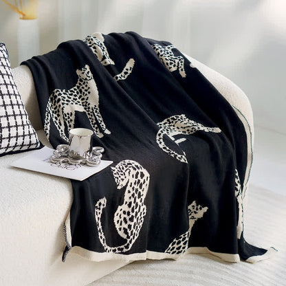 Retro Leopard Knitted Reversible Blanket