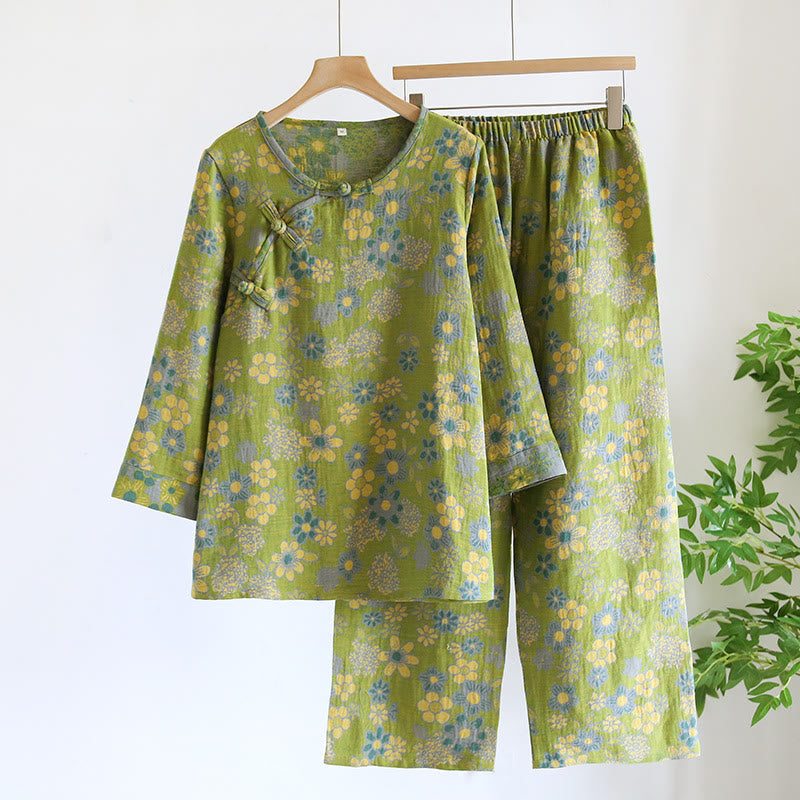 Yarn-dyed Pure Cotton Floral Nightwear Set