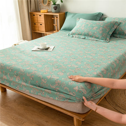 Cotton Gauze Jacquard Floral Fitted Sheet