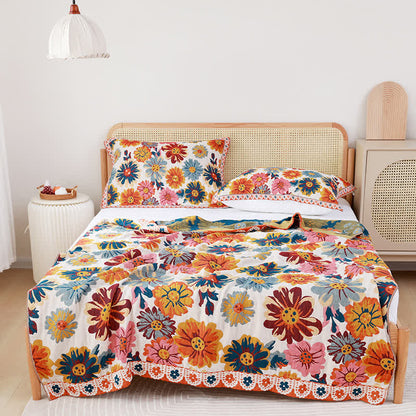 Bright Colorful Flower Cotton Reversible Quilt