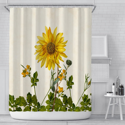 Pastoral Vivid Sunflower Waterproof Shower Curtain