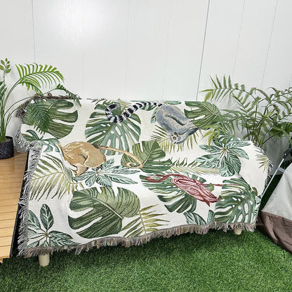 Tropical Leaf & Animal Soft Sofa Blanket