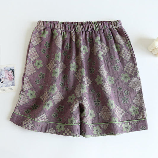Pure Cotton Checkerboard & Floral Pajama Shorts