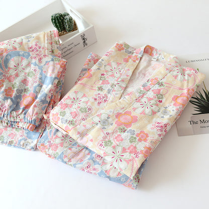 Floral Cotton Gauze Kimono Loungewear Set