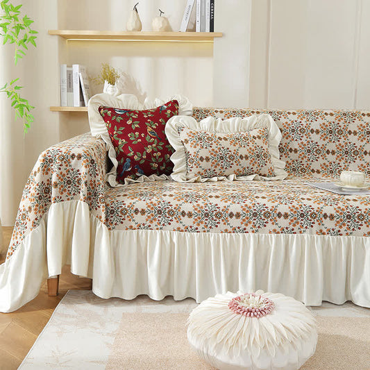 Jacquard Plum Blossom Ruffled Sofa Cover