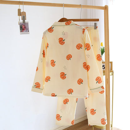 Simple Pumpkin Print Cotton Loungewear Set
