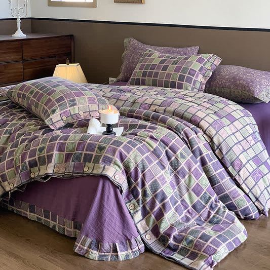 Cotton Gauze Jacquard Checkerboard Bedding Set(4PCS)
